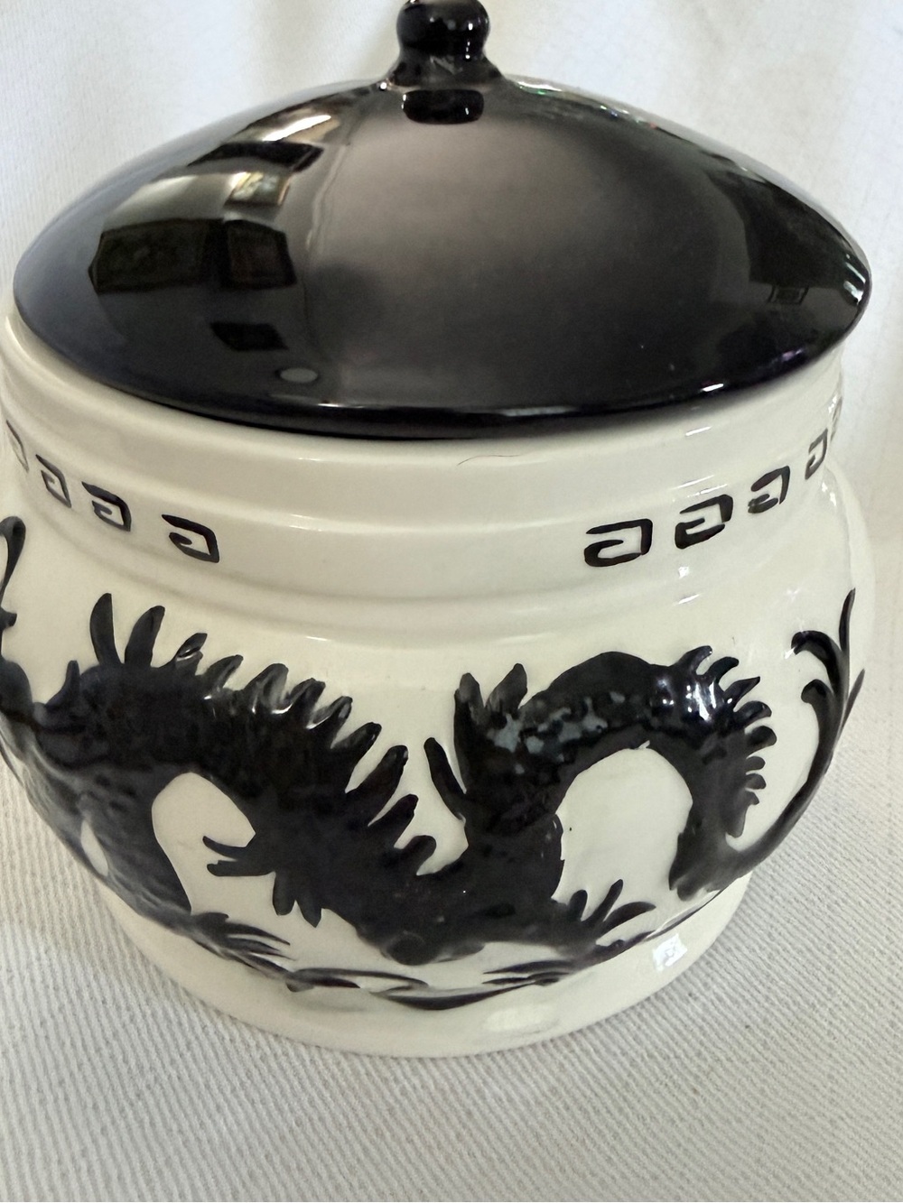 Vintage Studio Pottery Ginger Jar Black Dragon by Rusty Anvil Ceramics